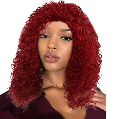 Wigs Women Ombre Heat Safe Side Part Synthetic Hair Heat Resist Cospaly Costume Ladies Wig party High Density Classic Natural Daily Brazilian Short Wavy Curly Full High Wigs Fiber Wig Hair (Red)