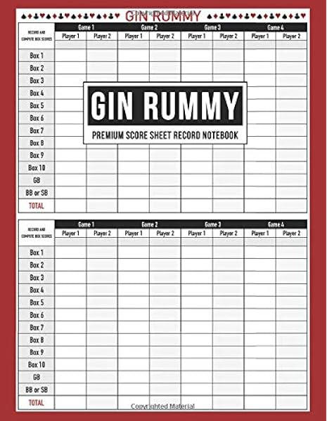 Gin Rummy Premium Score Sheet Record Notebook Score Pad For Keeping Track Of All Your Scores For Over 800 Games Includes Game Instructions Sample Gin Rummy Score Pad Amazon Co Uk Game Score