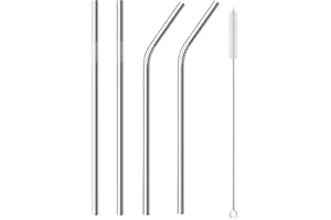 HOMEPRO metal straw set of 5 Pcs Reusable straws Eco-friendly Stainless steels Straws Easy to Clean Suitable for every day Drinking, Breakfast and Juices (Stainless Steel Straw *4 +White Brush*1)