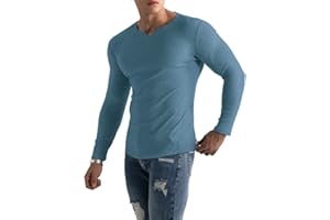 Muscle Cmdr-Camiseta de Manga Larga/Corto Hombre Stretch Slim Fit tee V Cuello Camiseta Interior para Hombre