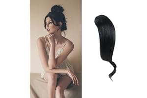 DSOAR 2PCS Wave Side Bang Real Human Hair Clip in Bangs Curly Fringe Hair Extensions(Jet Black)