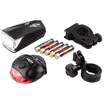 ANSMANN Kit d'éclairage pour vélo LiteRider / Kit de lumieres à LED de haute qualité pour vélo ou VTT avec éclairage avant et arrière et 2 fixations / protection contre les projections d'eau et homologué pour la route.