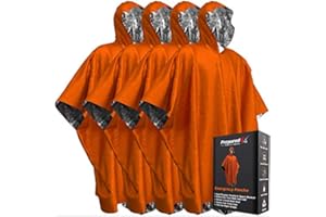 PREPARED4X Emergency Blankets & Rain Poncho Hybrid Survival Equipment and Equipment - Robust, Waterproof Camping Equipment Outdoor Blanket - Pack of 4, orange