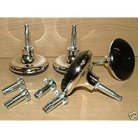 Set Of 6 Silver Finish Mushroom Shape Castors Gliders, Bed Feet. Furniture & Bed Foot Fittings Fixings Including 6 X Metal Sleeves