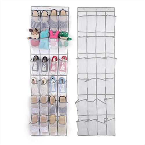 24 Large Pocket Shoe Storage Solution, Surpassing All Closet Shoe Organizers, with 3 Reversible Metal Over the Door Hooks