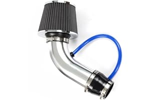 Crozgan Universal Car Cold Air Intake Filter Induction Kit 76mm Cold Air Intake Filter Aluminum Induction Hose Pipe Kit(Silver)