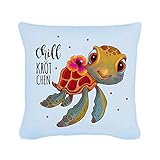 ilka parey wandtattoo-welt Kissen Dekokissen Couchkissen Sofakissen Schildkröte mit Punkten und Spruch chill kröt chen inklusive Füllung k46 - ausgewählte Farbe: *lichtblau*
