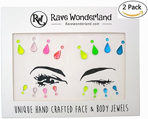 HKA 2 pcs Mermaid Face Gems Mermaid Gems Jewels Crystal Face Festival Beauty Body Jewellery Bindi Mermaid Rainbow Tears (red)