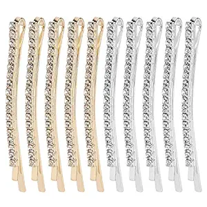 AL ZAHRA 10 Pieces Rhinestone Bobby Pins Crystal Hair Clips Gold and Silver Diamond Hair Pin Sparkling Hair Barrettes Styling Decorative Accessories U Pin for Women and Girls