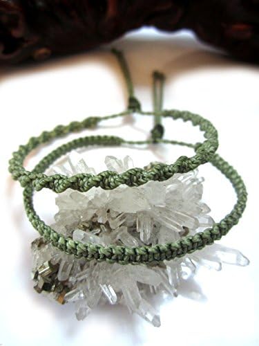 X2 Green Olive Friendship Bracelets/Bohemian/Surf/Unisex Flat and Spiral Cord Wristband Handmade/Braided With Waxed String and Macrame Knots Réf.PP+PS90