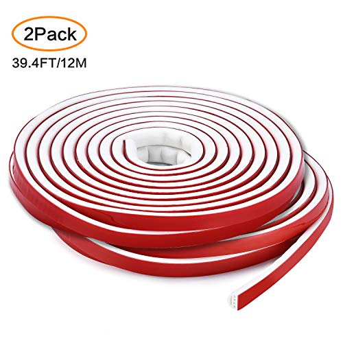 Qishare Striscia meteo in gomma siliconica, striscia di tenuta multi-foro per porte e finestre, Anti-collisione autoadesiva professionale Impermeabile antipolvere antivento, 12M (tipo D, bianco)