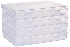 BENECREAT 4 Pack Scatole Rettangolari in Plastica Trasparente con Coperchio Incernierato 17x10,5x2,6cm Contenitore per Perline per Oggetti, Pillole, Erbe, Piccoli Perline