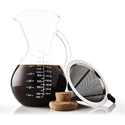 Apace Living Ensemble cafetière pour-Over avec Mesure à café et Bouchon en liège - Cafetière Goutte-à-Goutte élégante avec verseuse en Verre et Filtre Permanent en Acier Inoxydable (1500 ML)