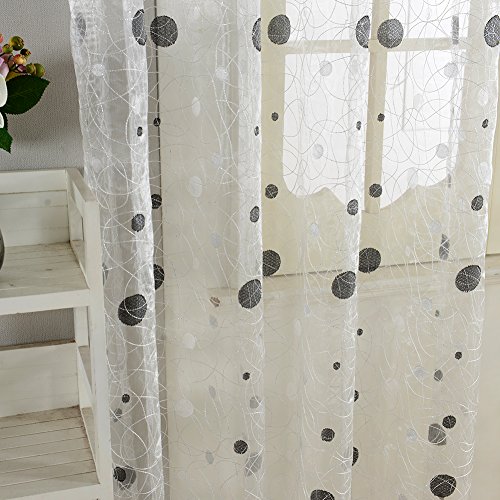 Top Finel Stickerei Voile Vorhang Gardine Polka Dot Oesenvorhang Dekoschal Vogelbest dekorativ BxH:195 x 245 cm Weiss 1 Stueck - 4
