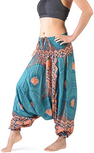 Premium Ladies Baggy Trousers - Elephant Print - Ladies Harem Trousers - Festival Yoga Relaxation (Turquoise)