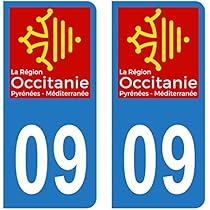 Autocollants Plaque Immatriculation Département 09 Ariège - Logo Région Midi-Pyrénées, Lot De 2, 45x100 Mm, Vinyle Haute Tenue