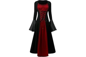 FJKVKDT Vestido medieval para mujer, con mangas de trompeta, renacentista, disfraz medieval, corsé para Halloween, vestido victoriano