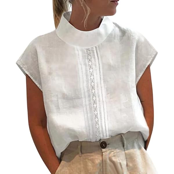 Camicia Donna In Lino E Cotone – Maniche Corte Con Bottoni, Tunica Elegante E Traspirante Per L'Estate