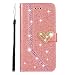 Produktbild Ostop Huawei Mate 20 Pro Hülle,Glänzend Leder Brieftasche Handyhülle,Kristall Kartenfach Stand Klapphülle 3D Funkeln Diamant Perle Herz Muster Magnetverschluss Schutzhülle,Rosa Glitzer