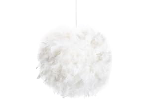 Eye-Catching and Modern Real Natural White Feather Decorated Small Pendant Light Shade 40watt Maximum Perfect Statement Piece 25cm Diameter by Happy Homewares