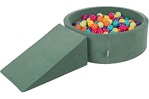 KiddyMoon Spielplatz Velvet Aus Schaumstoff Rund Bällebad Bällebad (200 Bälle) + Zwickel Ballgruben Babys Spielbad, Waldgrün: Hellgrün/Gelb/Türkis/Orange/Dunkelpink/Violett