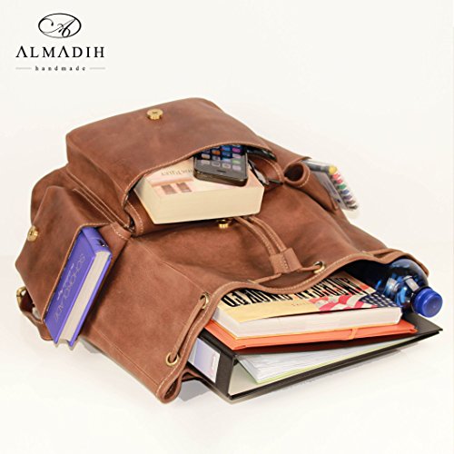 ALMADIH XL Leder Rucksack „M14“ aus echtem Rindsleder – Aktentasche Laptoptasche Schultertasche Umhängetasche Vintage braun - 2