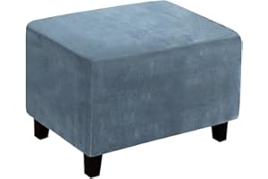 MEIGEH Copri Pouf Quadrato Elasticizzato Copri Pouf poggiapiedi Telo Copri Pouf Quadrato Copertura per Pouf poggiapiedi Copri Pouf Velluto Grigio Blu
