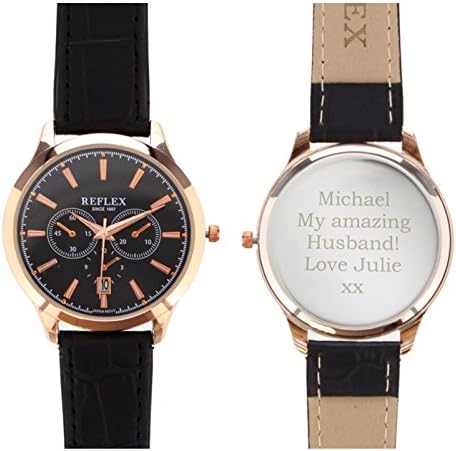 Personalised Men's Rose Gold Tone Watch Faux Leather Strap with Presentation Box