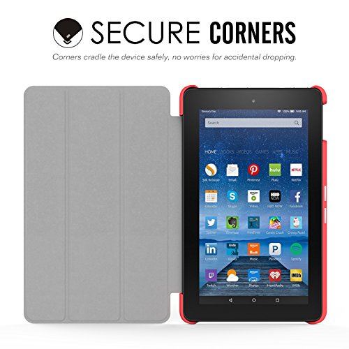 MoKo Fire 7 2015 Hülle – Ultra Slim Lightweight Schutzhülle Smart Cover Case mit Standfunktion für Amazon Fire 7.0 Zoll (5. Generation – 2015 Modell) Tablet, Rot - 8