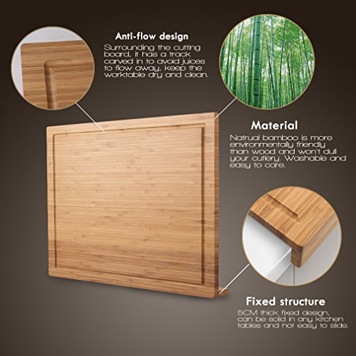 SHINY HOME® Hochwertiges Schneidbrett aus Bambus Küchenbrett Holz Brotbrett Küchenbrett großes Holzbrett Frühstücksbrett L x B x H: ca. 45×40×1.5cm - 9