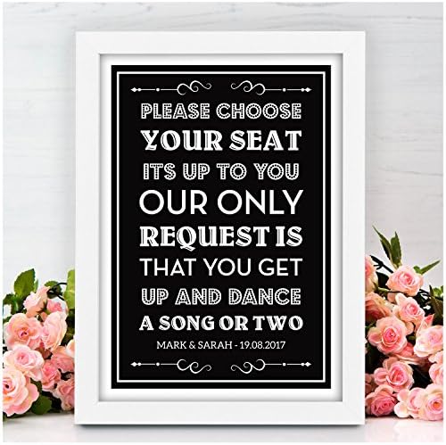 Personalised No Seating Plan Wedding Signs Dance Floor Rules Dancefloor DJ Signs - Vintage Shabby Chic Style Wedding Sign - PERSONALISED Wedding Black Board Style Signs - A5, A4, A3 Prints and Frames