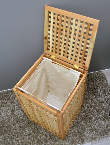 Wäschekorb Wäsche Truhe Sammler Box 68 cm Höhe Badmöbel Massiv Walnuss Holz - 6