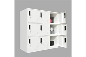 MECOLOR-Steel Office Locker Cabinet with Keys, School and Home Storage Locker Organizer，Living Room Boy and Girl Metal Storage Locker Cabinet (Full White, 9D)