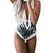 Produktbild BaZhaHei Damen Sexy One Piece Bademode Frauen Badeanzug Bade Beachwear Push-up Fashion Jumpsuits Swimwear Triangle Bikini Monokini Blätter Drucken Spitze Offener Rücken Siamese Badeanzug (S, Weiß)
