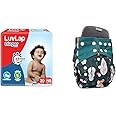 LuvLap Pant Style Baby Diapers, New Born/X-Small (NB/XS), 30 Count and LuvLap Reusable Bamboo Charcoal Baby Cloth Diaper Pack of 1
