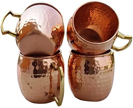 STREET CRAFT Set of-4, Solid Copper Handmade Hammered Moscow Mule Mugs/Cups, Hammered Moscow Mule Copper Mug Capacity 16 Oz.Copper Mug/Cup (4 pcs)