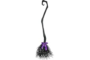 AUNAEYW Witch Broom with Ribbon for Kids Halloween Wicked Witches Broomstick Photo Booth Accessories Halloween Decorations (Black, 130cm*25cm)