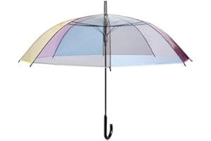 NNY Inc Stick Clear Rainbow Umbrella Large Transparent Dome Rain Umbrellas for Outdoor Weddings or Events (Rainbow)
