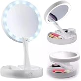 10X Foldable Double Sided USB Makeup Mirror with TriLine LED Light