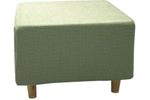 Highdi Copri Pouf Quadrato Elasticizzato, Spandex Copertura Dell'Ottomano Tinta Unita Copri Poggiapiedi Poltrona per Soggiorno, Morbido Lavabile Fodere per Sgabello (L,verde jacquard 1)