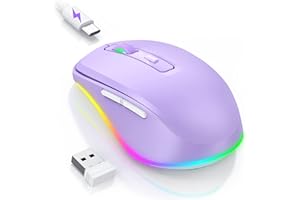 Seenda Wireless Mouse, Rechargeable Light Up LED Mouse for Laptop, 2.4G USB Silent Mice with Built in Jiggler Mover, Undetectable Simulate Mouse Movement to Keep Computer Awake, Purple