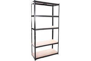 PANANA 5 Tier Heavy Duty Boltless Metal Shelving Shelves 180cm /150cm Storage Rack Shelf Garage Home (Black, H 150 x W 70 x D 30 Cm)