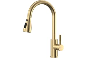 APPASO Kitchen Tap with Pull Out Spray - Gold Stainless Steel Single Handle Mixer with 3 Spray Modes and 360° Swivel - Brushed Gold Double Broom
