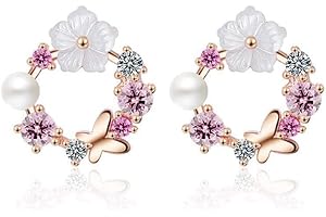 IXKBICED Boucles d'oreilles, Prévenir Les Allergies Zircon Femmes Boucles d'oreilles Stud, avec Le Papillon Jolie Fleurs Colorées Pearl, Party, Mariages