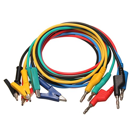 M.Way 5x Labor Kabel 4mm 1M Bananenstecker Kroko Krokodilklemme Messleitung Prüfkabel - 2