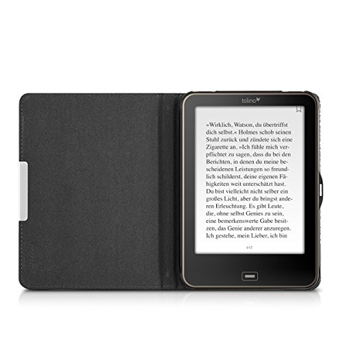 kwmobile Hülle für Tolino Vision 1 / 2 / 3 / 4 HD – Flipcover Case eReader Schutzhülle – Bookstyle Klapphülle Batikblume Design Weiß Dunkelblau - 8