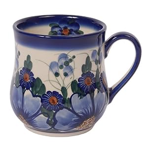Traditional Polish Pottery, Handcrafted Ceramic Drop-shaped Mug (350 ml /12.3 fl oz), Boleslawiec Style Pattern, Q.102.PASSION