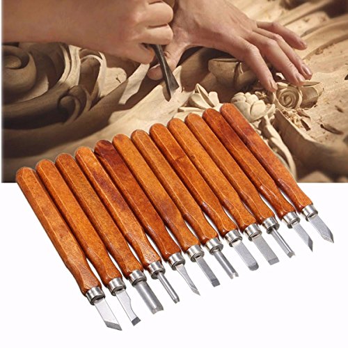 TILY Holzschnitz Werkzeuge Packung 2 Carbon Stahl Set Von 12 Kinder Personalisierte Hand Pry Bar Werkzeuge Kit / Werkzeuge Holz Meißel Set mit hölzernen Messer Box Anfänger, Tischler, Carver Künstler - 2