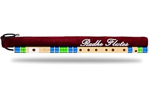 Radhe Flutes C Natural Mittelbansuri für Rechtshänder, Blau und Grün, gestimmt mit Tanpura A = 440 Hz, PVC-Flöte + Samtbezug + Hindi- und Englischflötenunterricht
