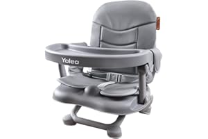 YOLEO Rehausseur de chaise pour enfant, chaise haute portable pour bébé, seulement 2 kg, siège booster avec ceinture de sécurité, plateau amovible et coussin en polyuréthane, convient aux enfants de 6